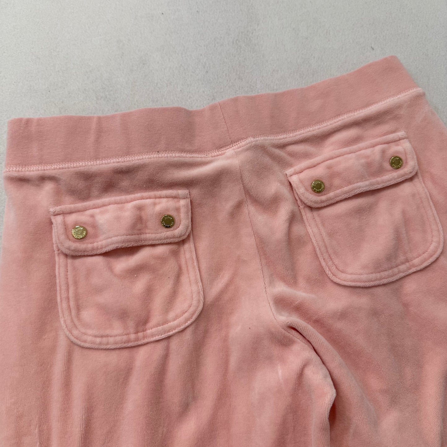 Juicy Couture Women Pastel Pink Velour Flared Track Pant Snap-Flap Pocket Size M