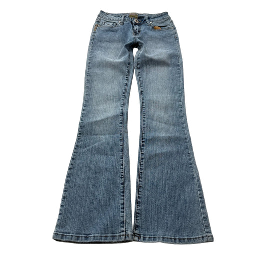 Bubblegum USA Y2K Low Rise Flare Jeans Light Wash Embroidered Size 3/4