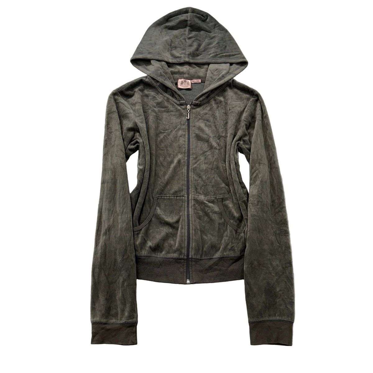 Juicy Couture olive velour zip hoodie front view size L