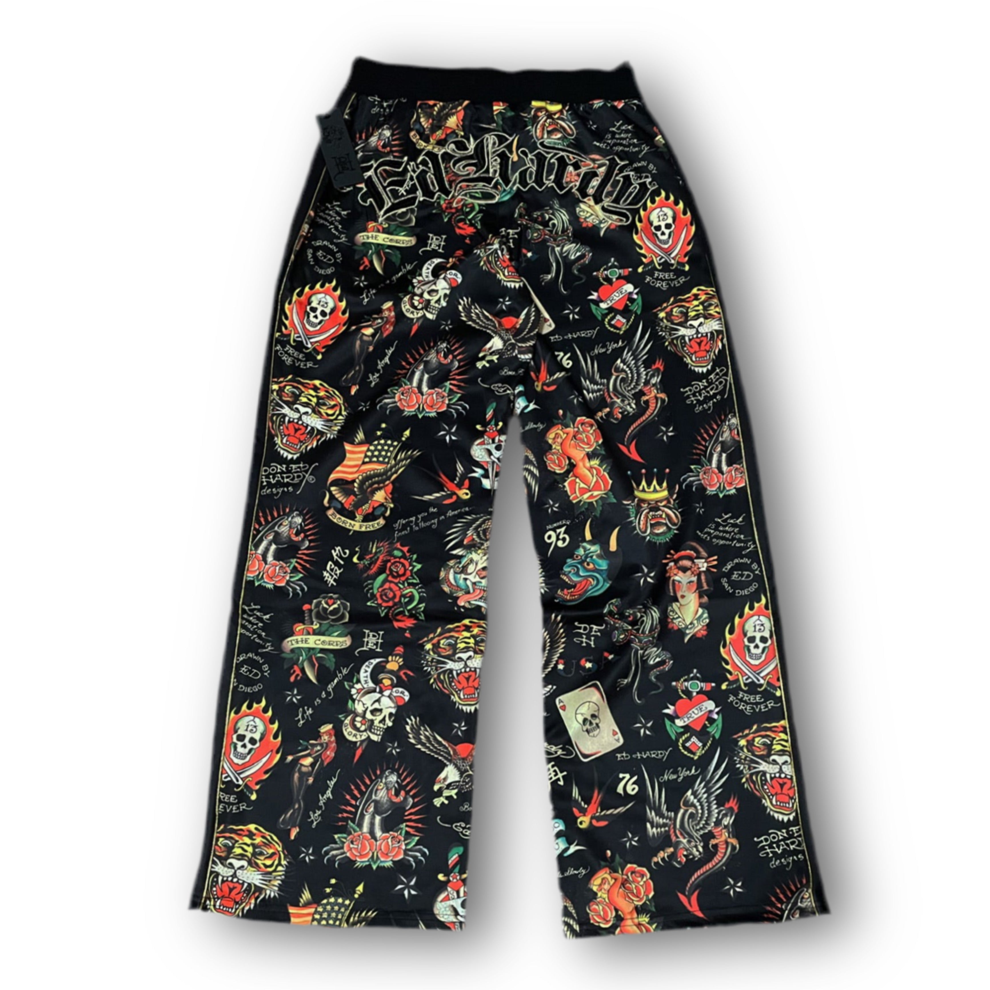 ED HARDY EMBROIDERED TRACK PANTS