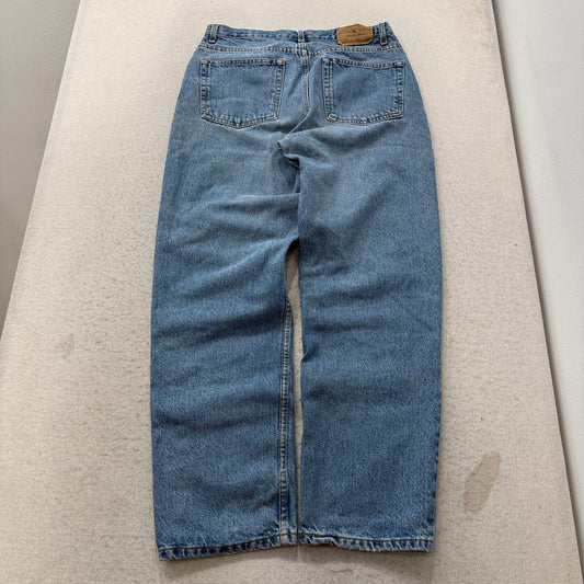 Vintage Eddie Bauer Men's Blue Denim Jeans Loose Fit Outdoor Pockets Size 33x32