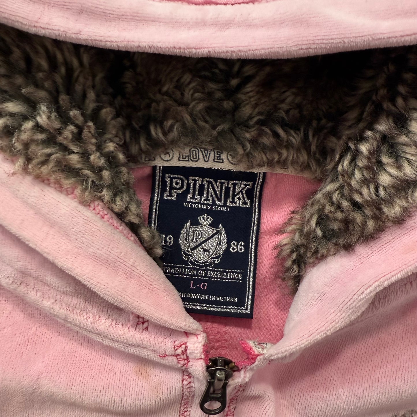 PINK by Victoria's Secret Women's Pink Full Zip Hoodie Sequins Graphic Size L