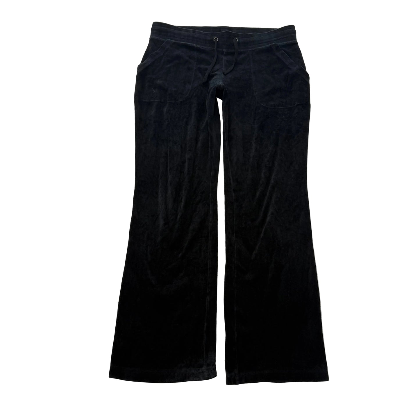 Juicy Couture Women's Jet Black Velour Flared Track Pant Front Pockets Size M