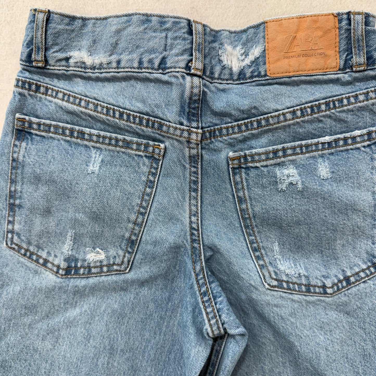 Zara Girl's Blue Regular Fit Wide Leg Denim Jeans Distressed Pocket Size 11-12