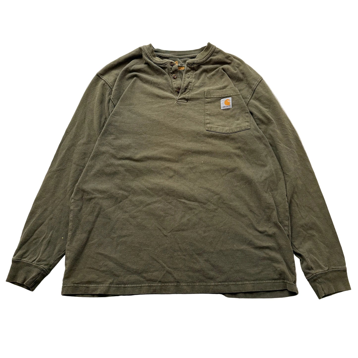 Carhartt Original Fit Men's Olive Cotton T-Shirt Long Sleeve Henley Neck Tee - L