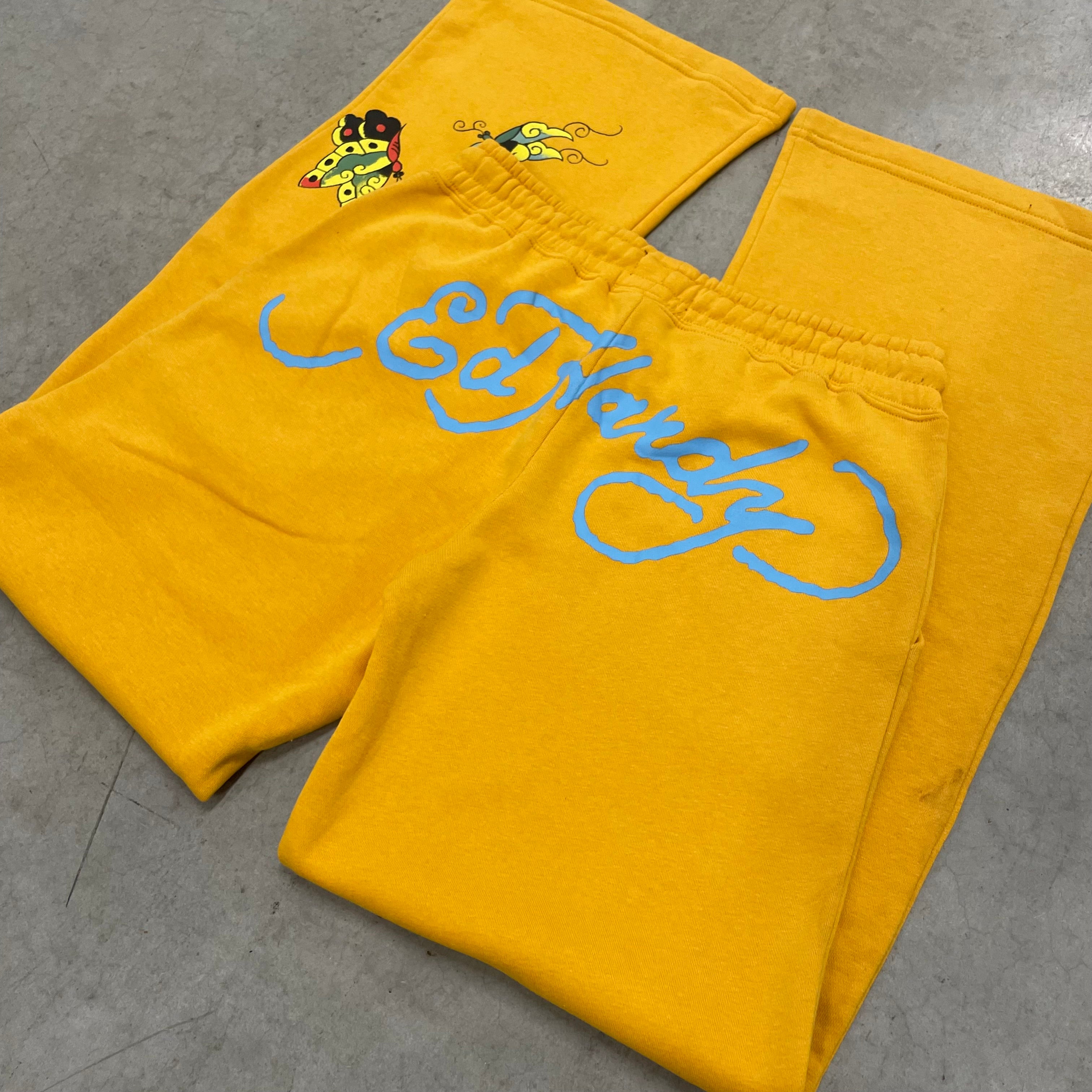ED HARDY “Butterflies” YELLOW FLARED PANTS