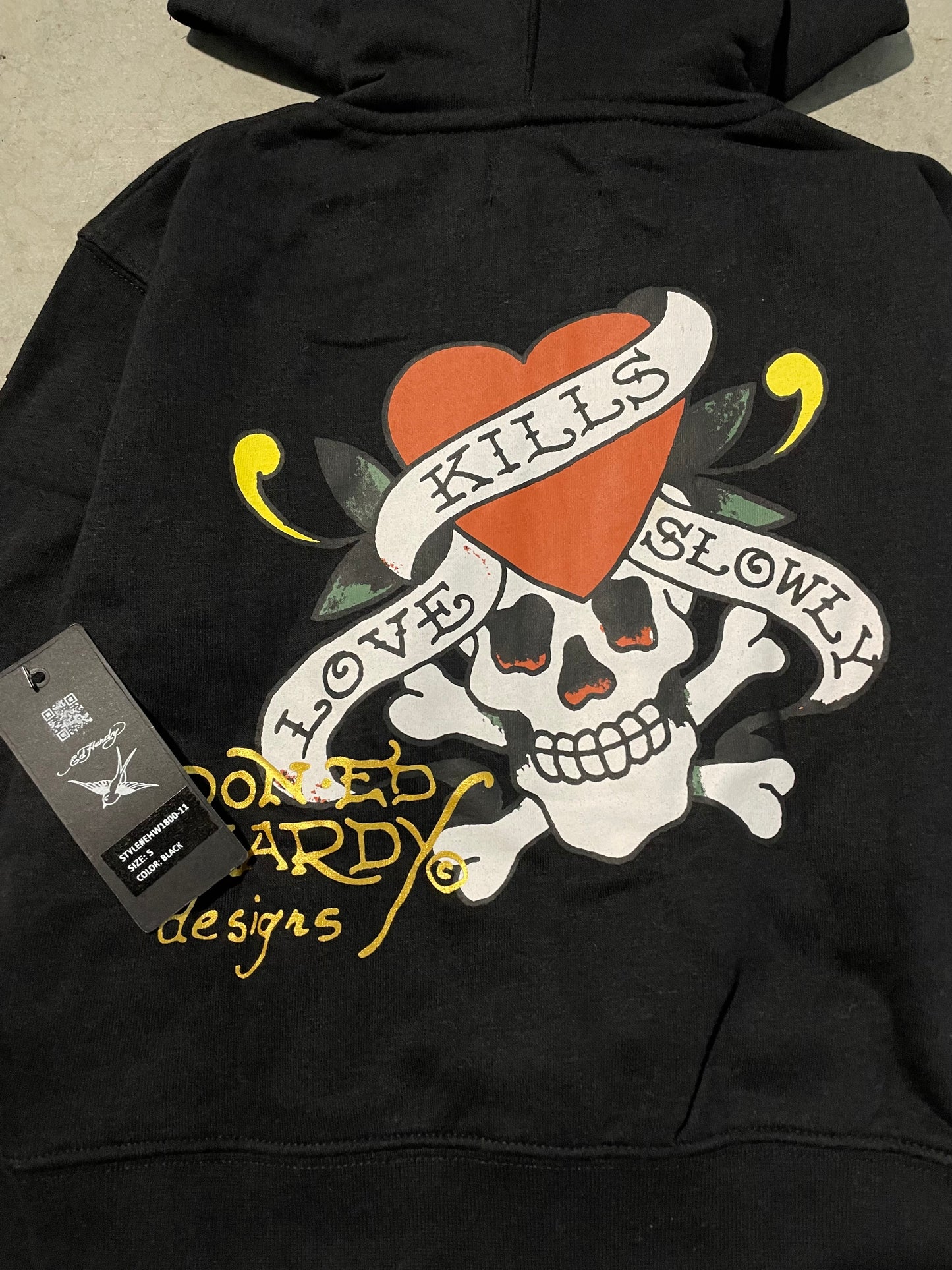 ED HARDY “LKS SKULL” BLACK ZIP UP HOODIE