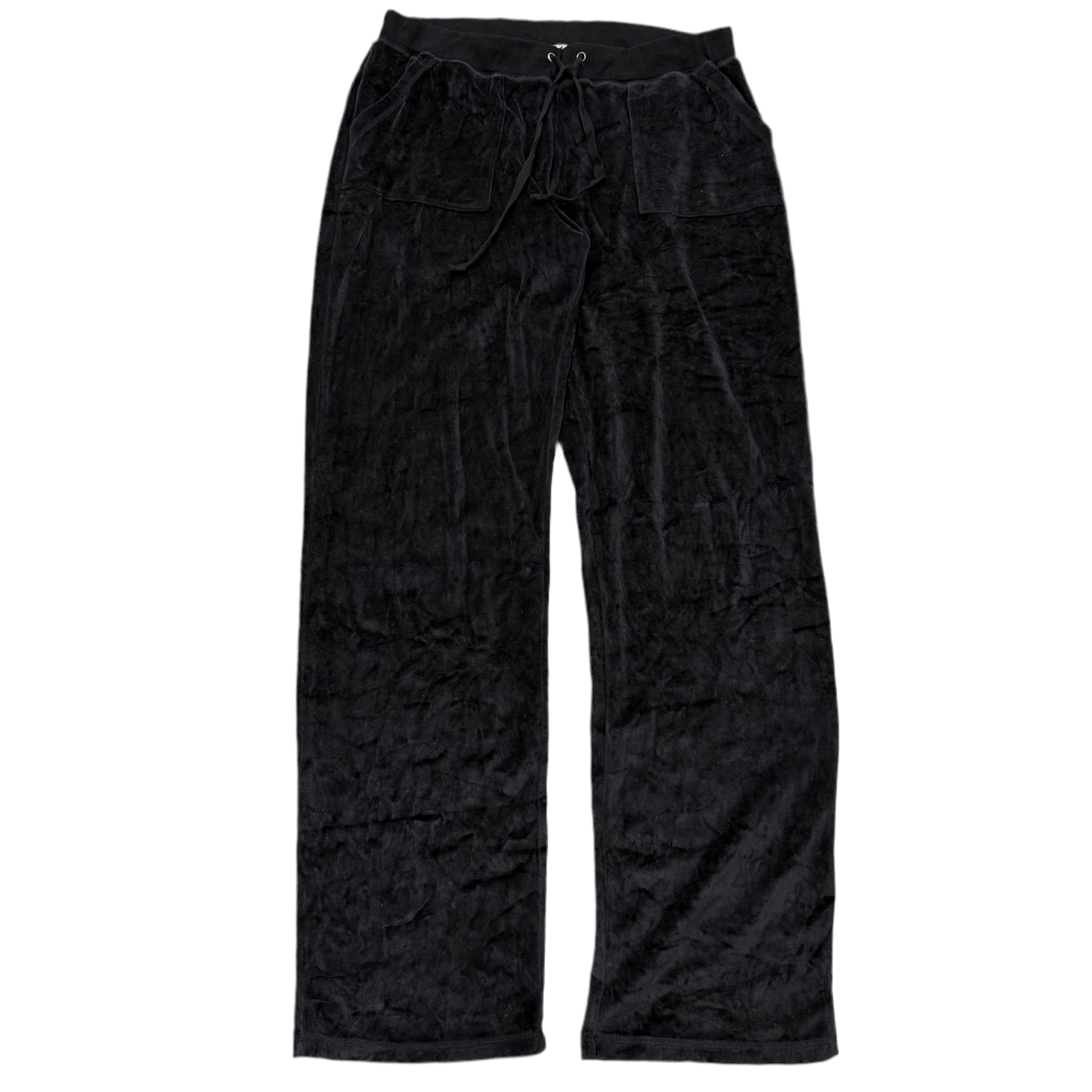 Black VINTAGE Velour Juicy Couture Wide-Leg Pants w/ RARE BACK SNAP POCKETS