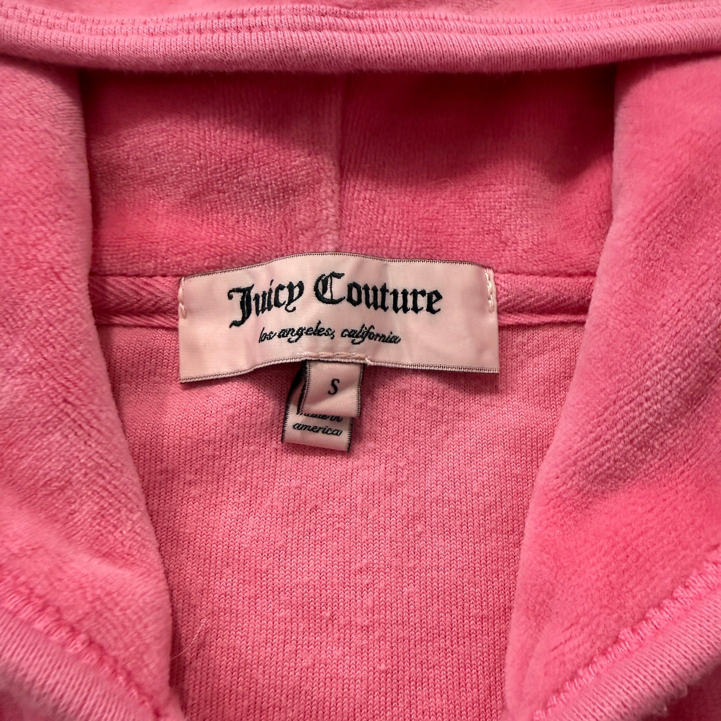 Juicy Couture Women's Pink Velour Zip-Up Hoodie Pockets JC Logo Classic Size S
