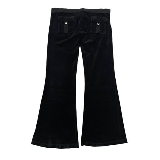 Black VINTAGE Velour Juicy Couture Flared Pants w/ RARE BACK SNAP POCKETS SIZE S