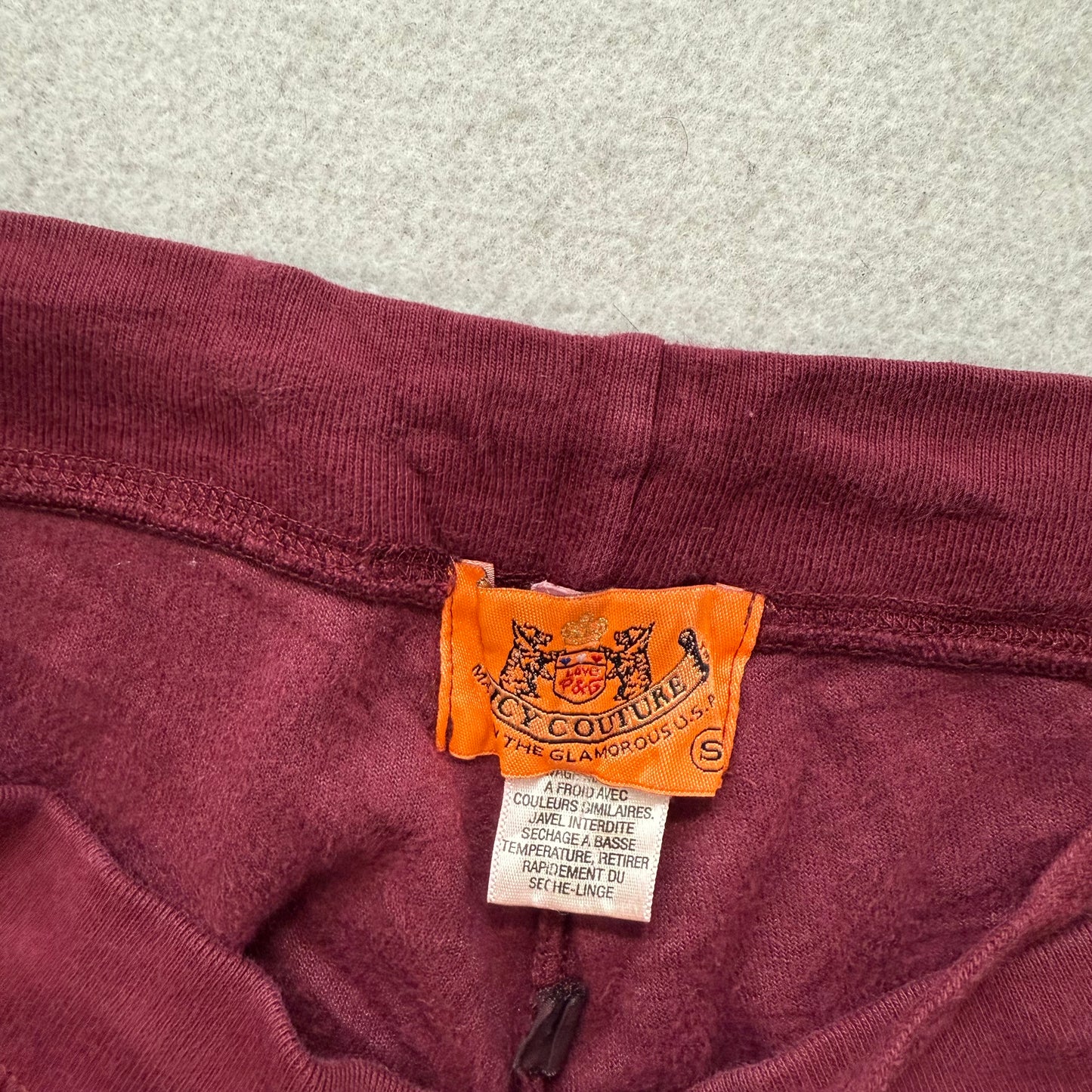 2003 Juicy Couture Women's Burgundy Velour Flared Track Pants Zipper Hem Size S