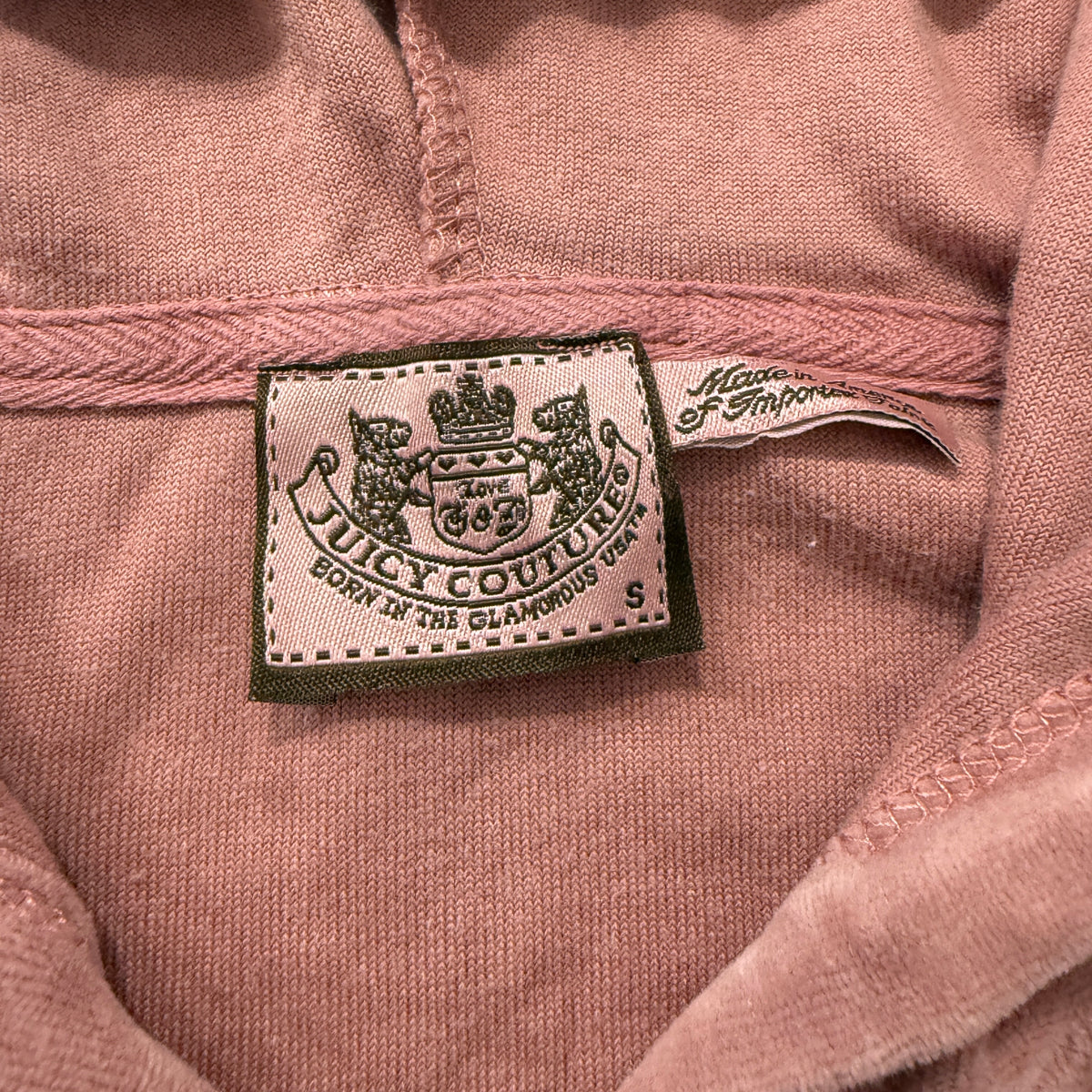 Vintage Juicy Couture Women's Dusty Pink Velour Zip-Up Hoodie Pockets Size S