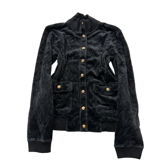 Lauren Ralph Lauren Women's Black Velour Button Up Jacket Crest Gold Buttons - M