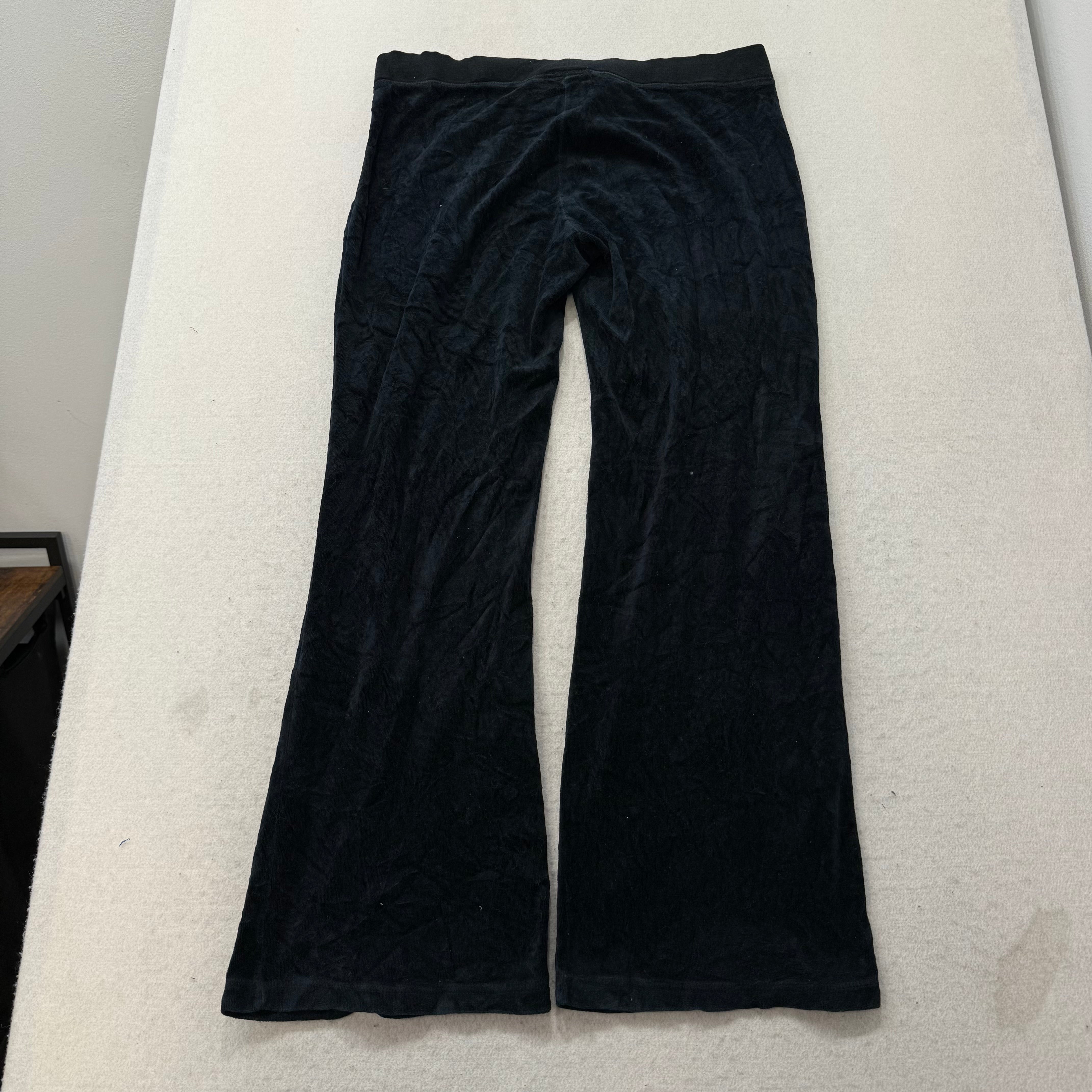 Juicy Couture Women's Black Velour Flared Wide Leg Track Pant Loungewear Size M