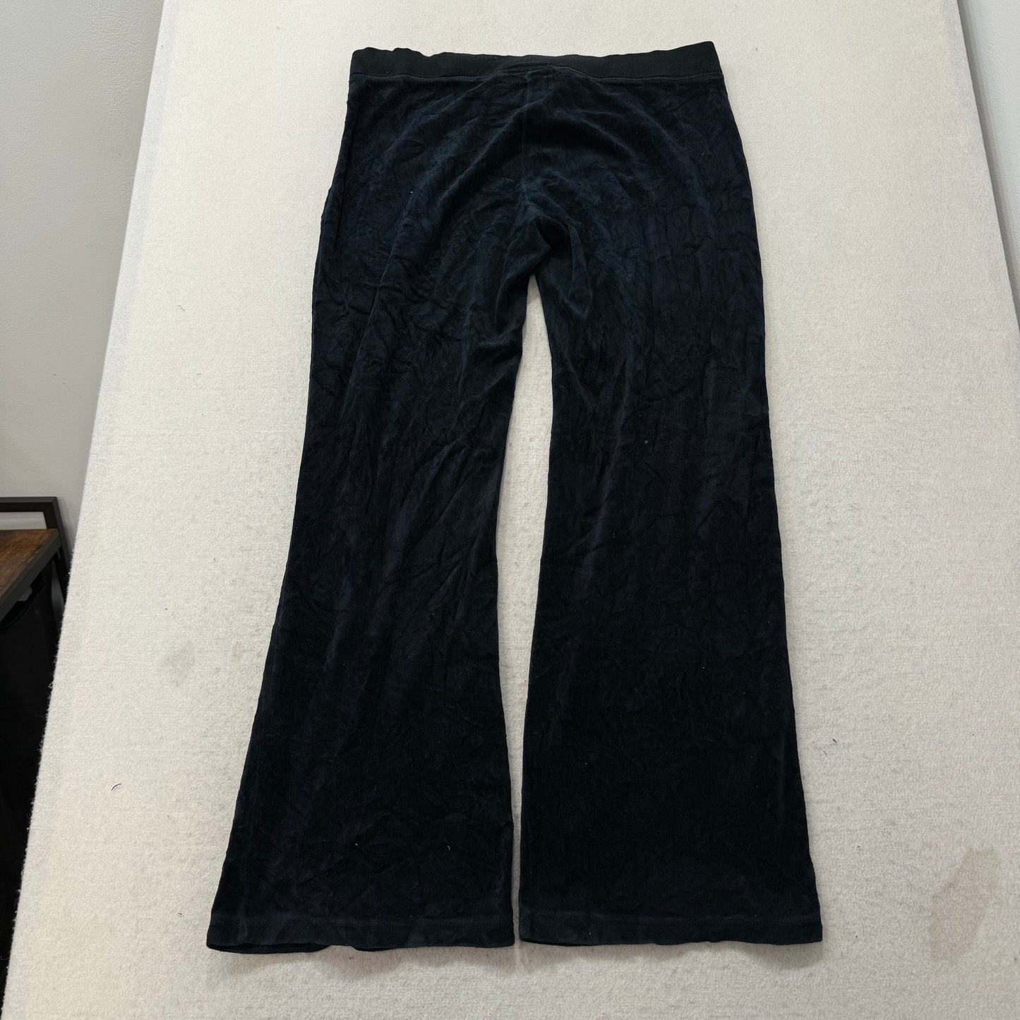 Juicy Couture Women's Black Velour Flared Wide Leg Track Pant Loungewear Size M