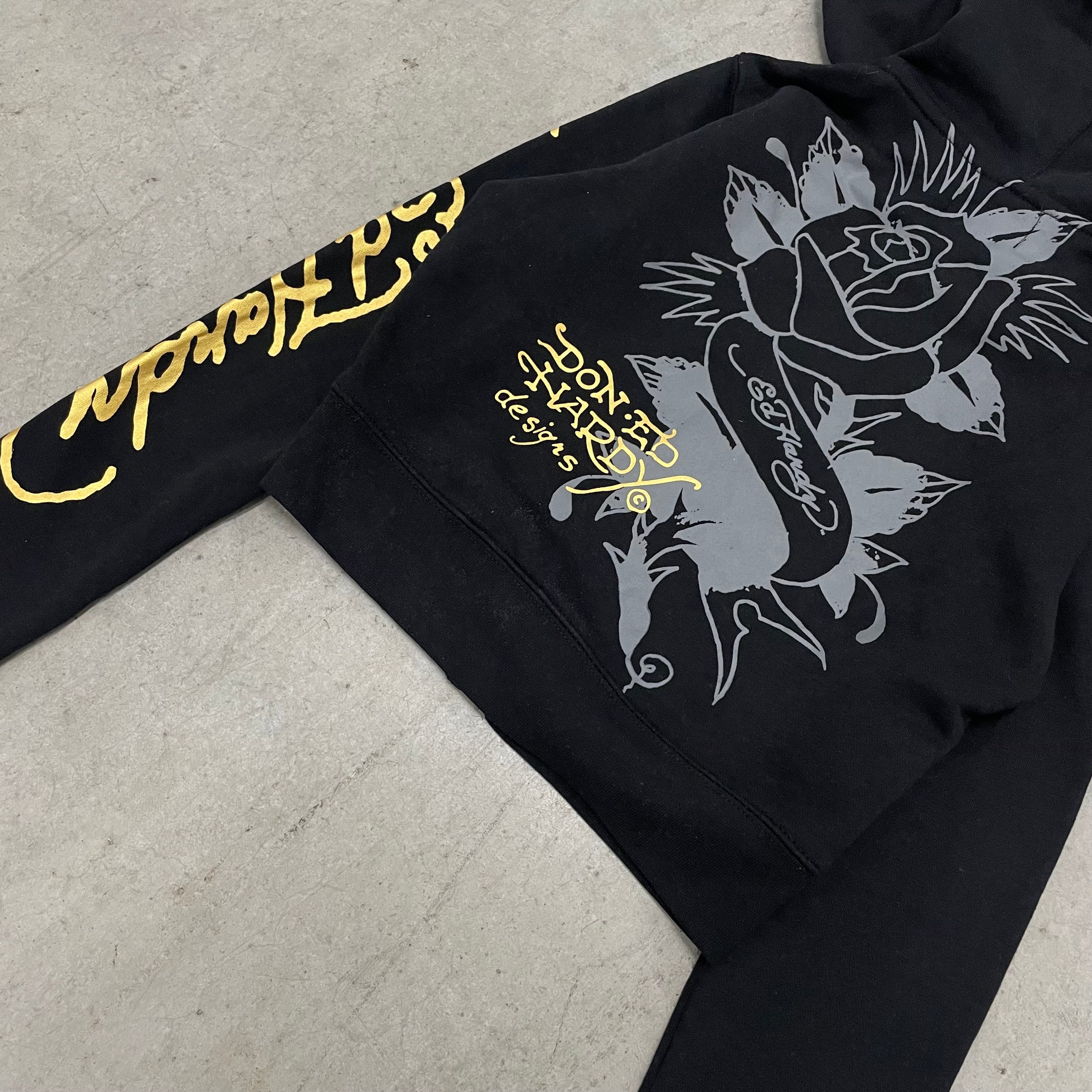 ED HARDY “Swallow Birds ” BLACK CROPPED ZIP UP HOODIE