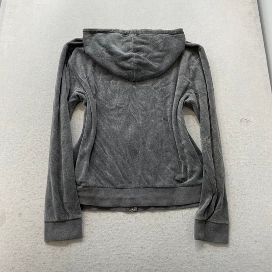 Juicy Couture Womens Deep Gray Velour Zip-Up Hoodie Loungewear Drawstring Size L