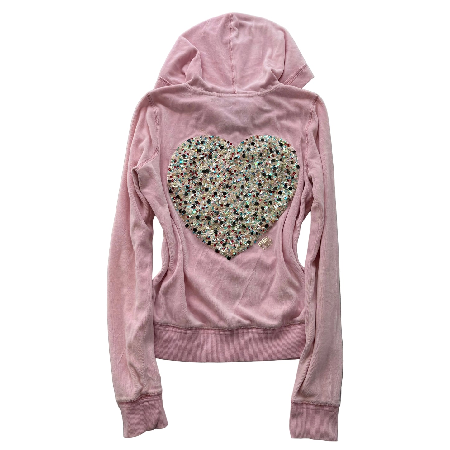 PINK Victoria's Secret Women's Light Pink Zip Up Hoodie Sequin Heart Logo Size M