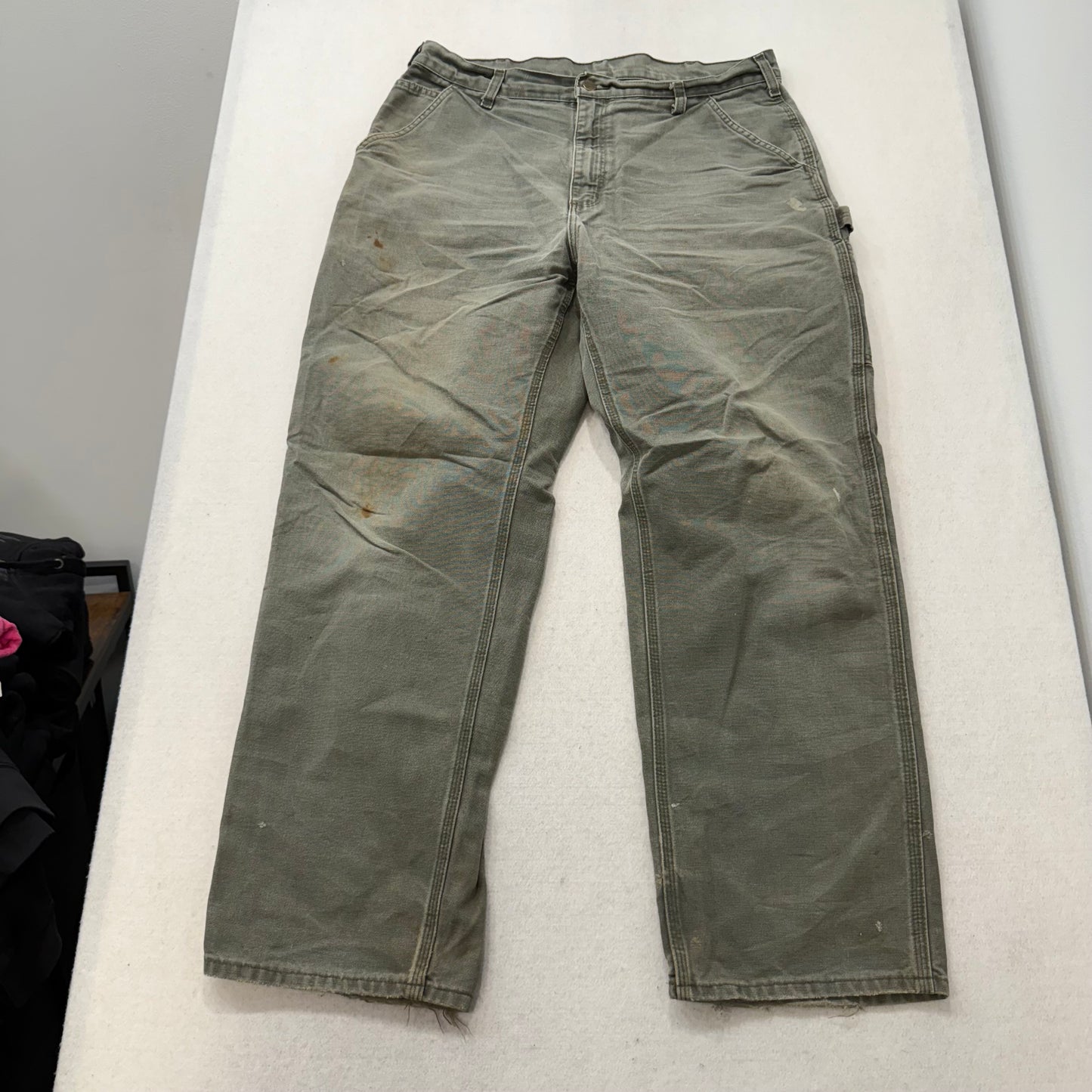 Carhartt Men's Moss Green Cotton Carpenter Pants Tool Pockets Workwear Waist 36