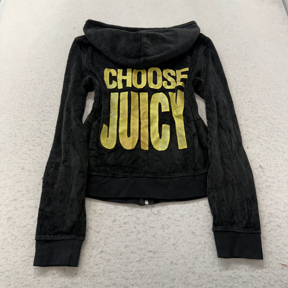 Juicy Couture Choose Juicy Women's Black Velour Tracksuit Set Hoodie & Pant - M
