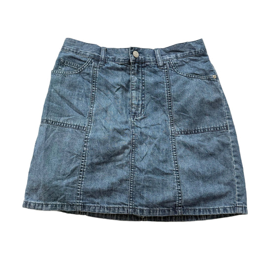 Sonoma Women's Medium Wash Blue Denim A-Line Mini Skirt Rounded Pockets Size 6