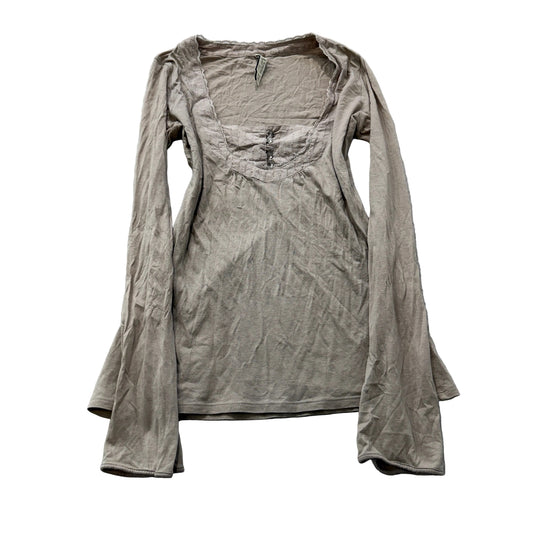 Fossil Women's Tan Lace Trim Scoop Neck Top Long Sleeve Cottagecore Y2K Size M