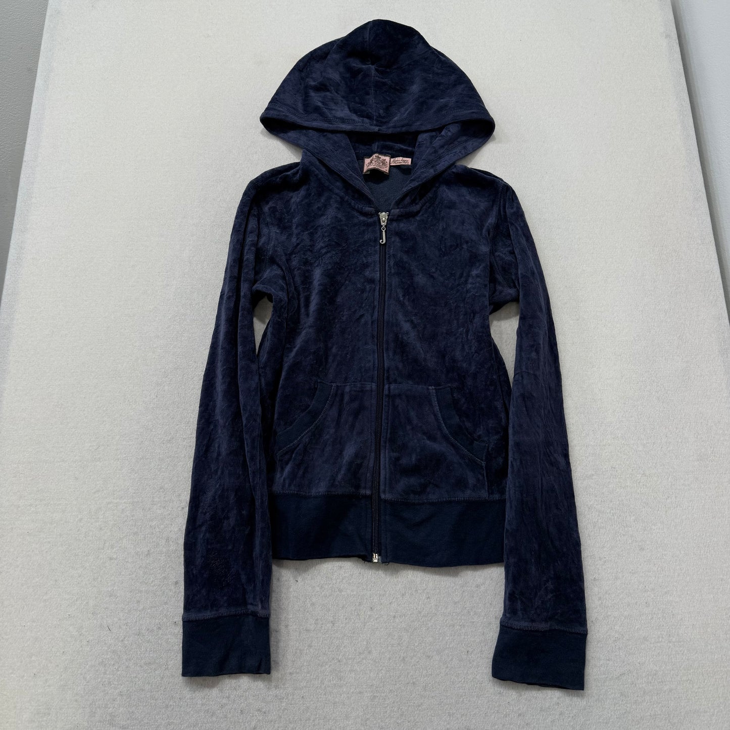 Juicy Couture Navy Blue Velour Tracksuit Set Zip Up Hoodie & Flared Pant Size S