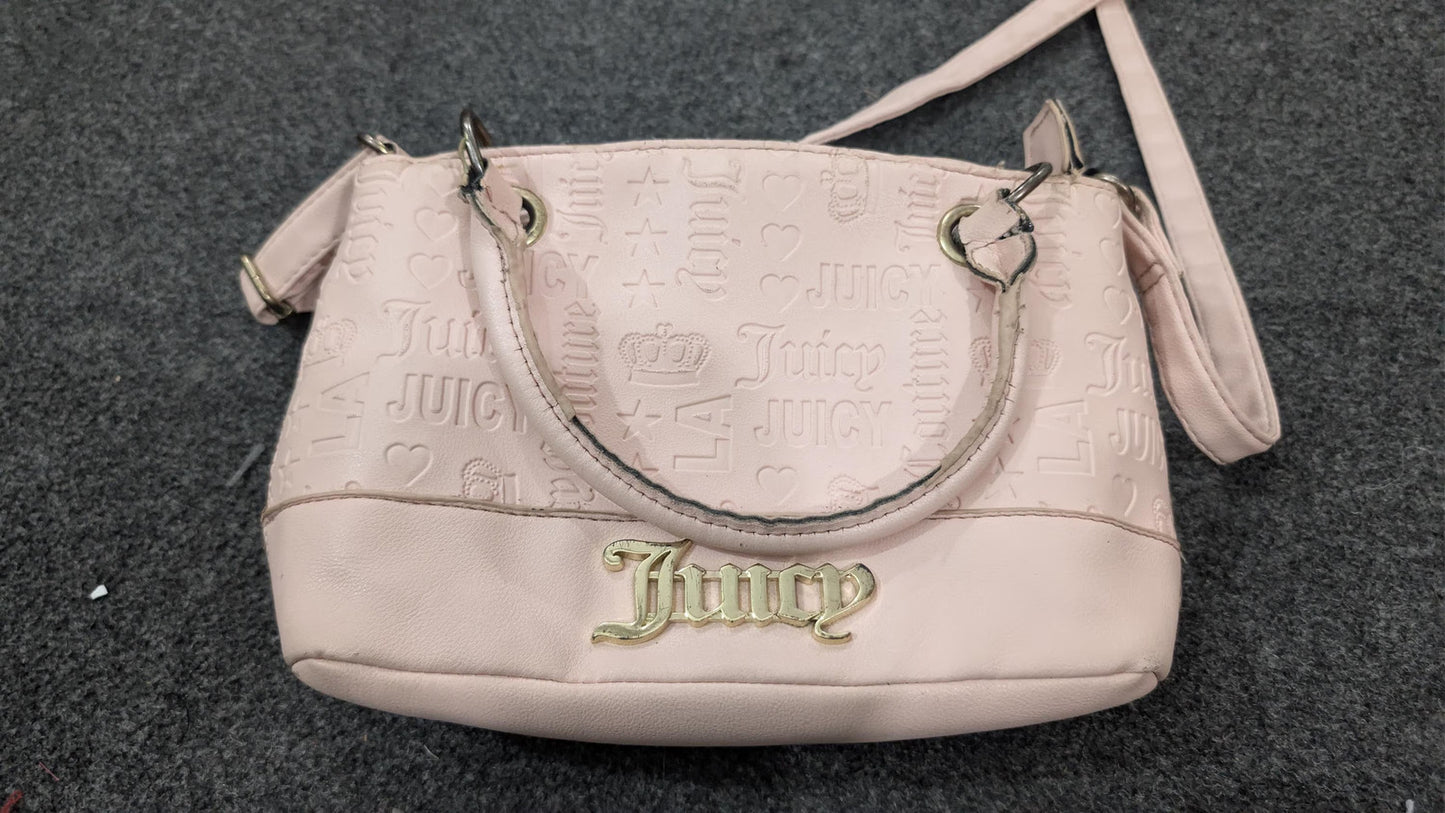 Juicy Couture Baby Pink Faux Leather Crossbody Satchel Bag Monogram