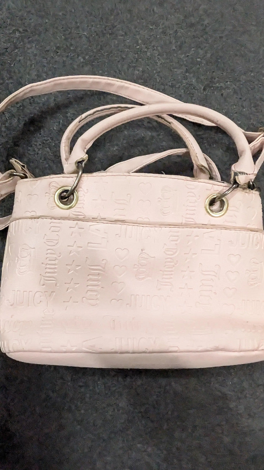 Juicy Couture Baby Pink Faux Leather Crossbody Satchel Bag Monogram