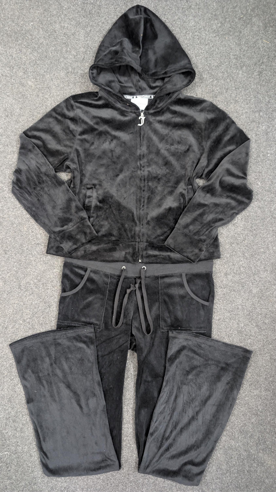 Vintage Juicy Couture Velour Tracksuit Set | Y2K Black Hoodie and Sweatpants (S