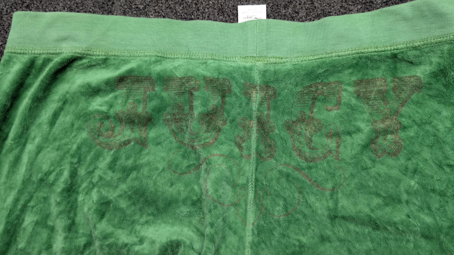 Vintage Green Velour Juicy Couture Tracksuit Bottoms | Y2K Flare Leg Sweatpants