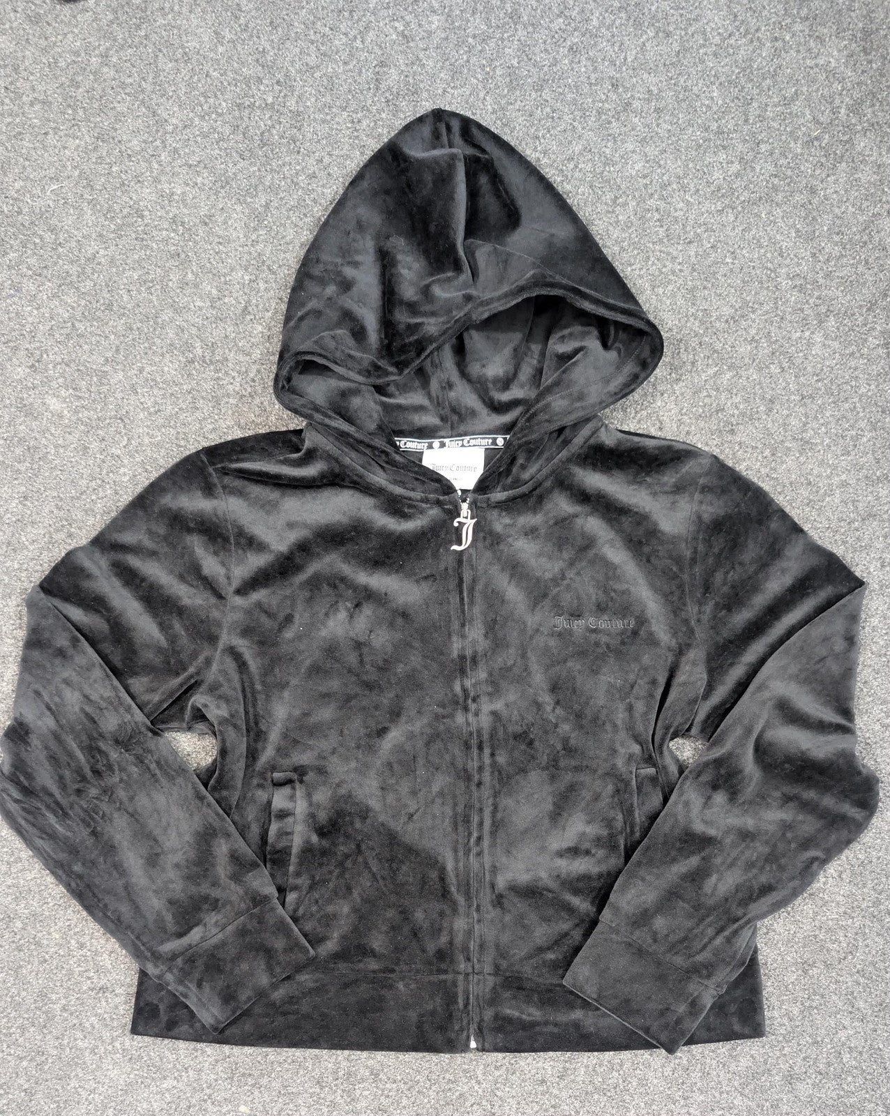 Vintage Juicy Couture Velour Tracksuit Set | Y2K Black Hoodie and Sweatpants (S