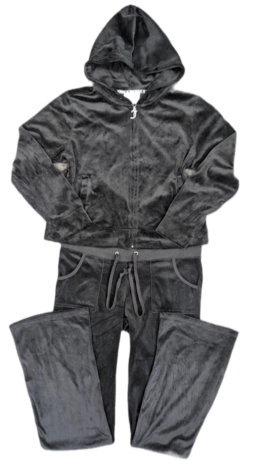 Vintage Juicy Couture Velour Tracksuit Set | Y2K Black Hoodie and Sweatpants (S