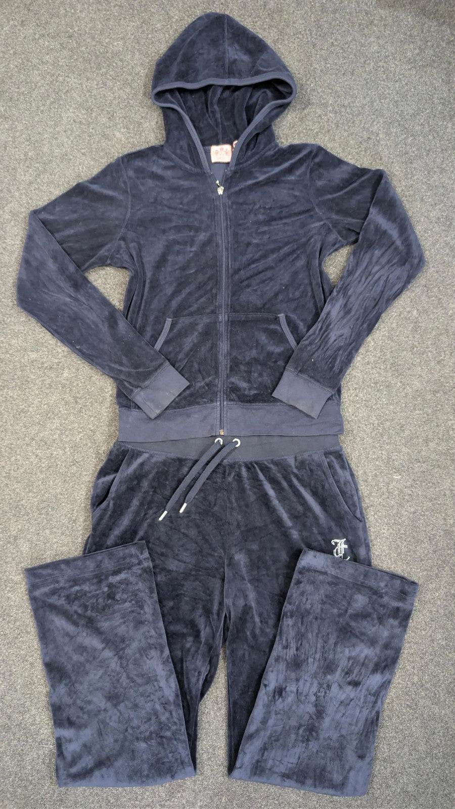 Vintage Juicy Couture Velour Tracksuit Set | Y2K Navy Blue Hoodie & Sweatpants