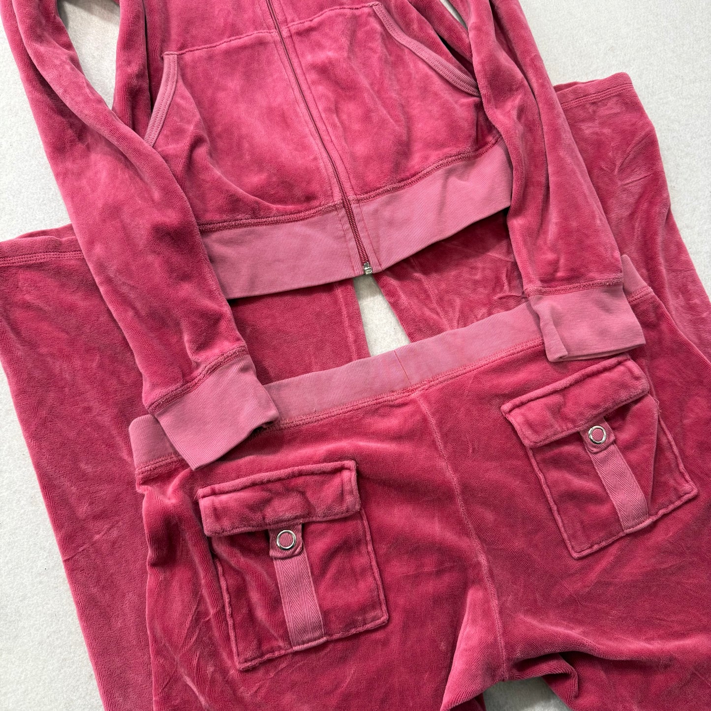 Juicy Couture Deep Rose Velour Tracksuit Set Zip Up Hoodie & Flared Pant Size M