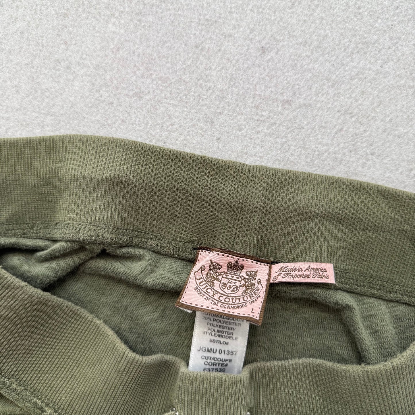 Vintage Juicy Couture Women Olive Green Velour Flared Track Pant Low Rise Size L