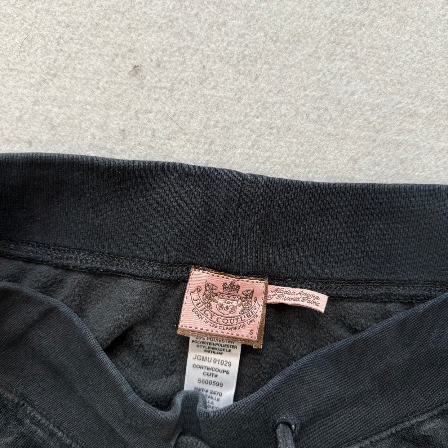 Juicy Couture Jet Black Velour Tracksuit Set Zip Up Hoodie & Flared Pant Size S