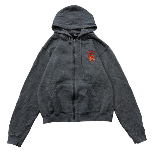 Trojan USC Team Trojans Men's Charcoal Gray Zip-Up Hoodie Embroidered Logo - L