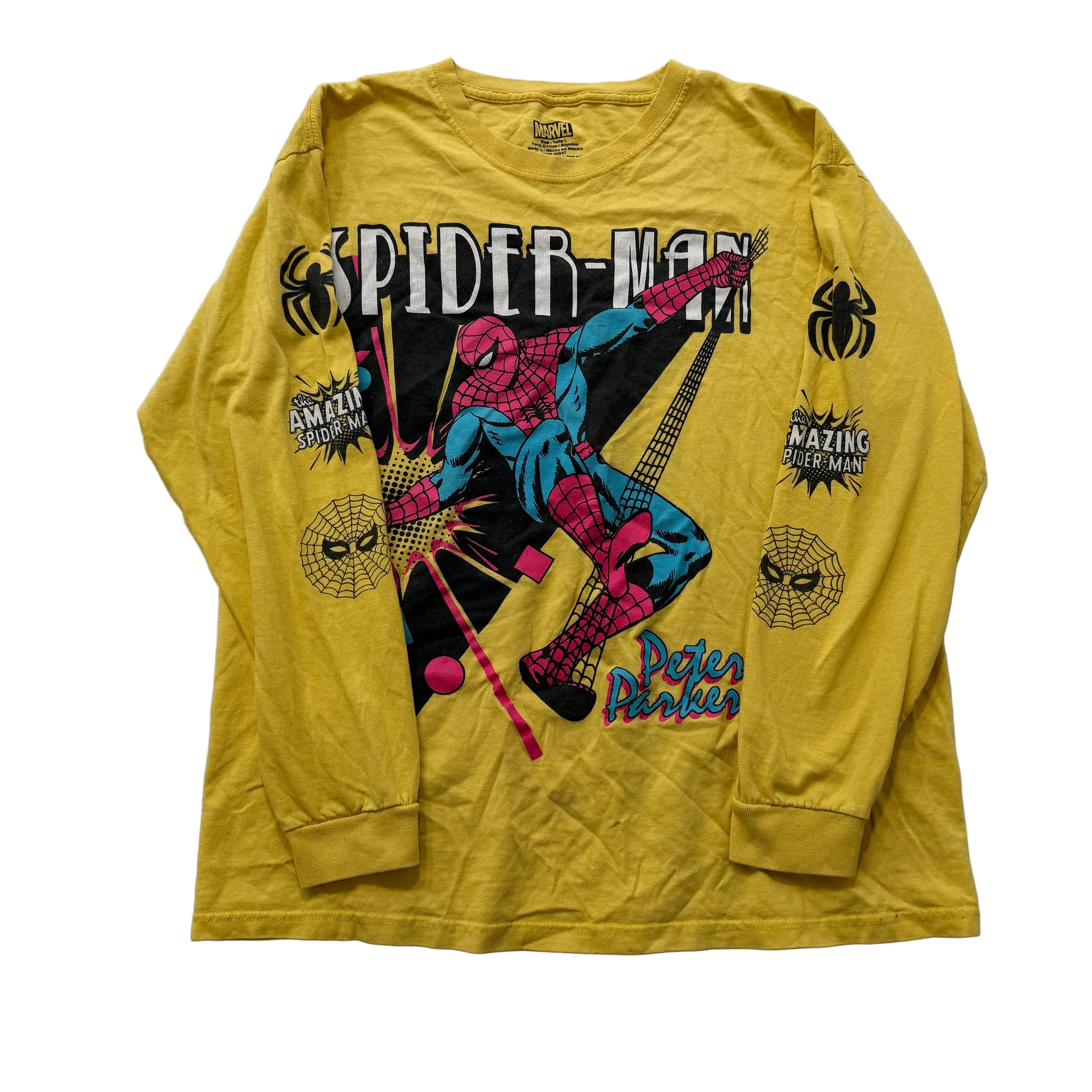 Marvel Men's Mustard Yellow Cotton T-Shirt Amazing Spider-Man Graphic Tee Size L