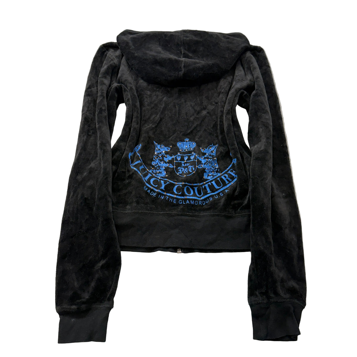 Juicy Couture Scottie Dogs Women's Black Velour Zip-Up Hoodie Loungewear Size M