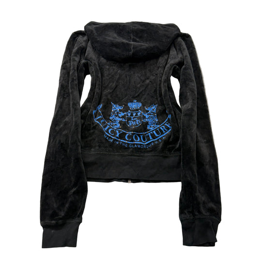 Juicy Couture Scottie Dogs Women's Black Velour Zip-Up Hoodie Loungewear Size M