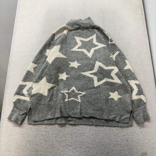 Lou & Grey Women's Gray White Mock Neck Knit Pullover Sweater Star Pattern - XL