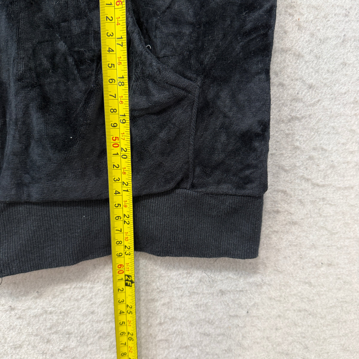 Juicy Couture Women Black Velour Zip-Up Hoodie Drawstring Pockets Classic Size M