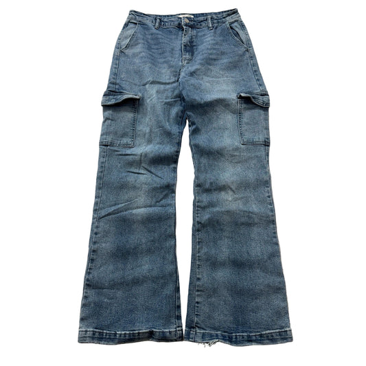 KanCan Women's Blue Denim Cargo Jeans Bootcut Fit Utility Side Pockets Size W29