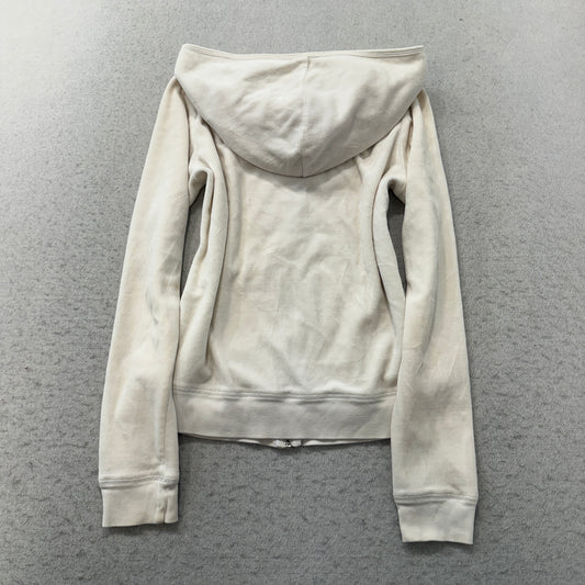 2003 Vintage Juicy Couture Women's White Velour Zip-Up Hoodie Loungewear Size M