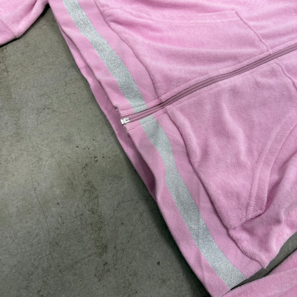 Pink TERRY Juicy Couture Hoodie w/ RARE SPARKLY WAIST BAND SIZE L