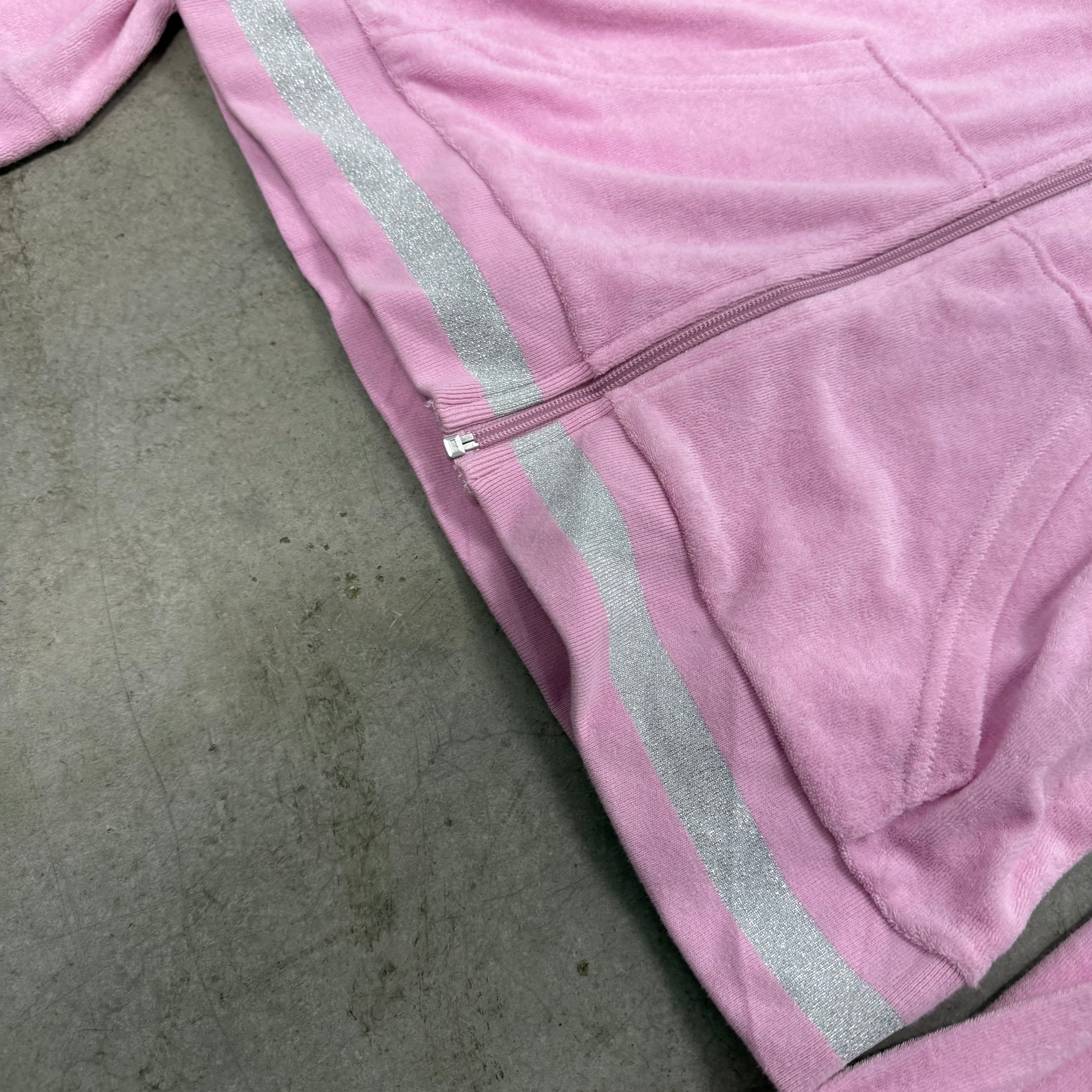 Pink TERRY Juicy Couture Hoodie w/ RARE SPARKLY WAIST BAND SIZE L