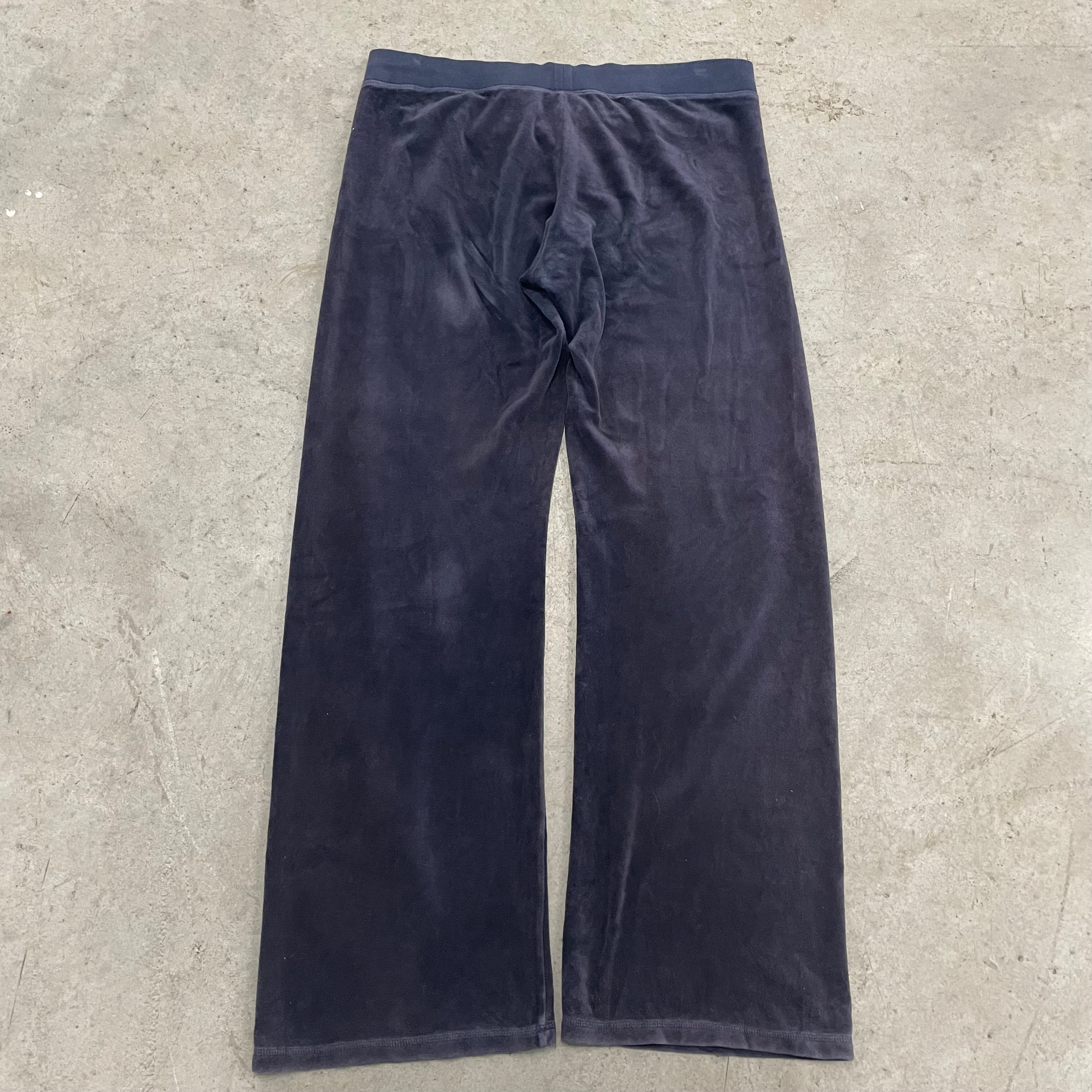 Vintage Juicy Couture Rhinestone Logo Navy Velour Pants Size L