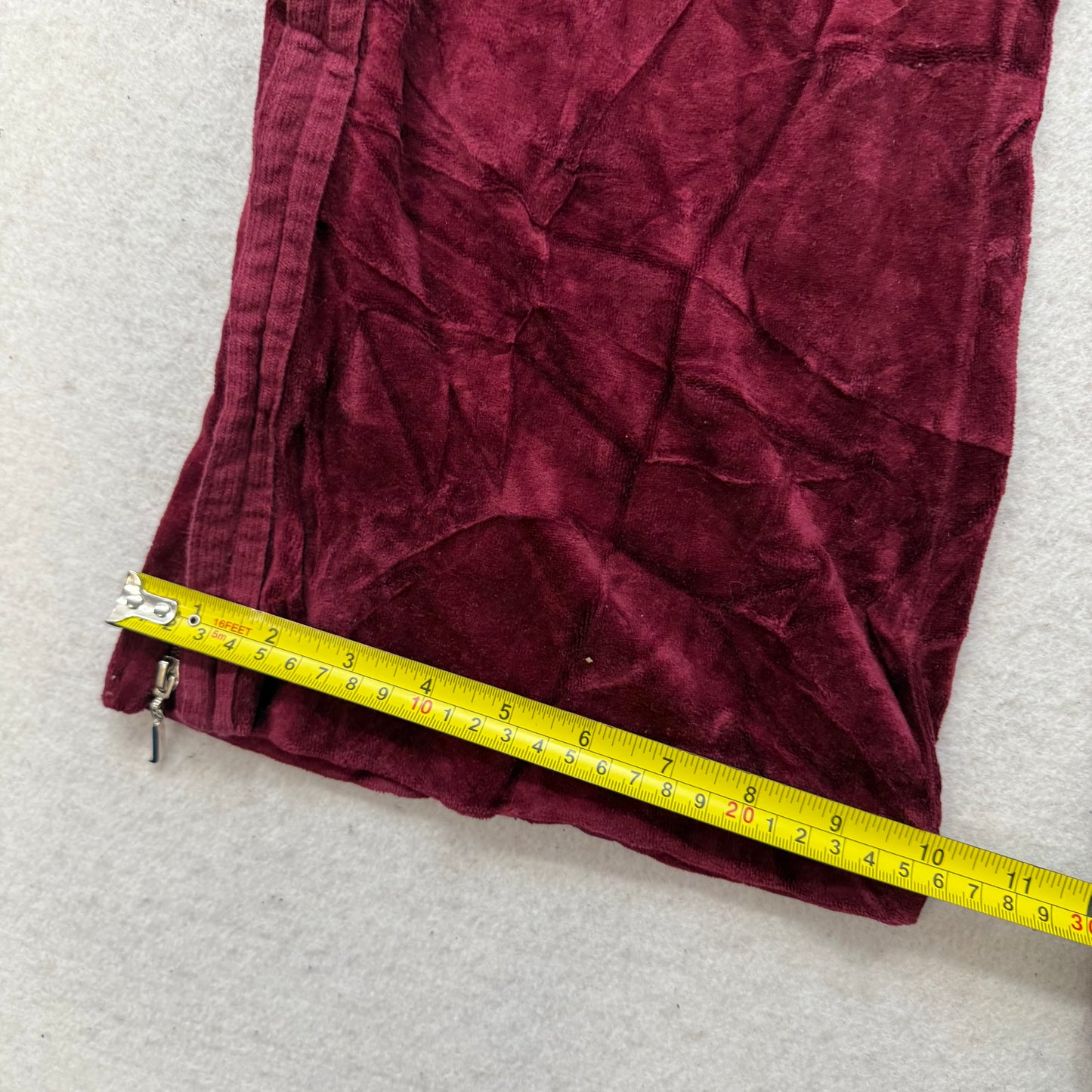 2003 Juicy Couture Women's Burgundy Velour Flared Track Pants Zipper Hem Size S