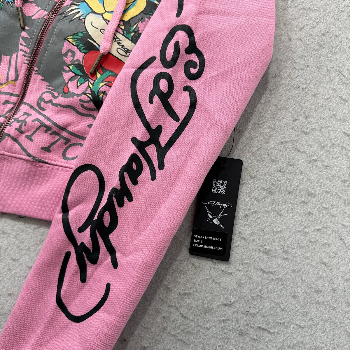 ED HARDY “Brave Eagle” PINK CROPPED ZIP UP HOODIE